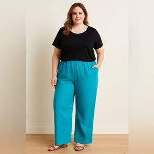 Womens August Max Green Linen Blend Casual Business Pants Elastic Waist NEW 20W